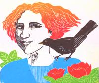Girl with blackbird III  by Frans Wesselman RE